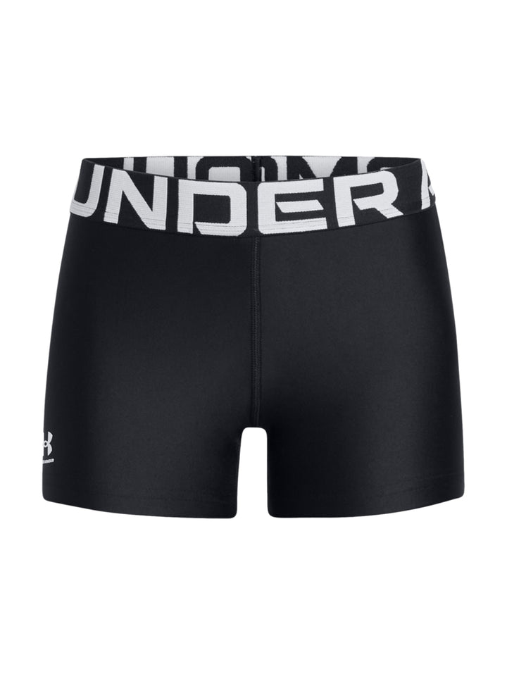 Shorts deportivos de compresión color negro con banda elástica blanca en la cintura.