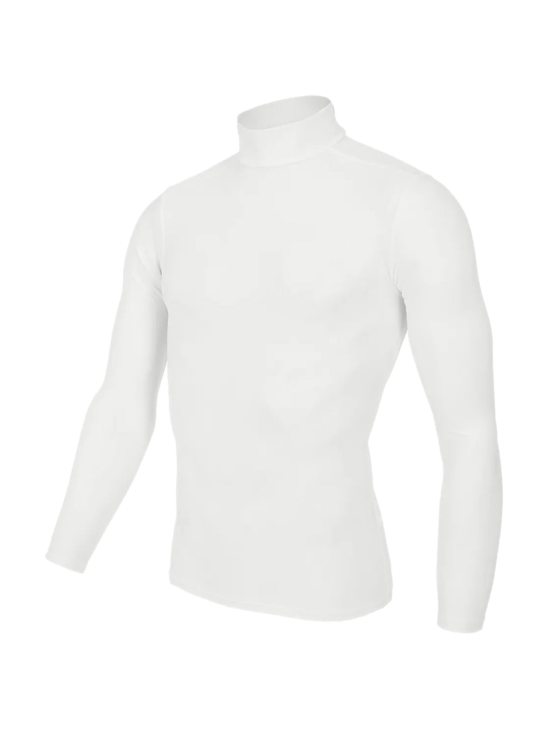 Camiseta de compresión blanca de manga larga y cuello mock marca Under Armour.