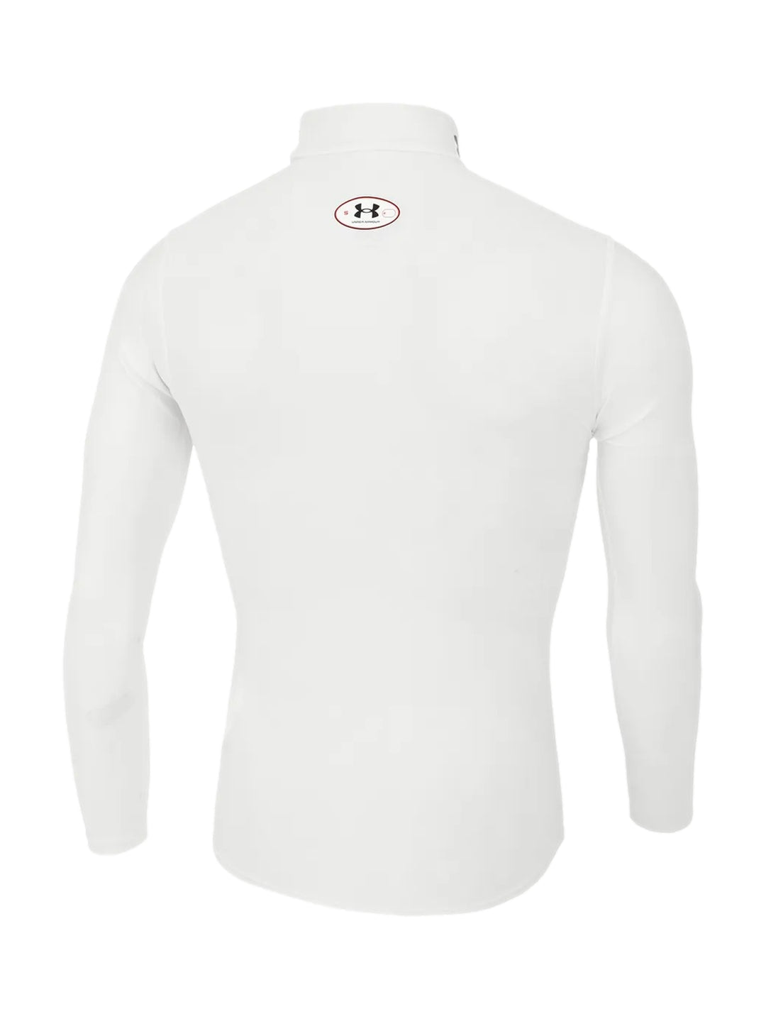 Camiseta de compresión blanca de manga larga y cuello mock marca Under Armour.