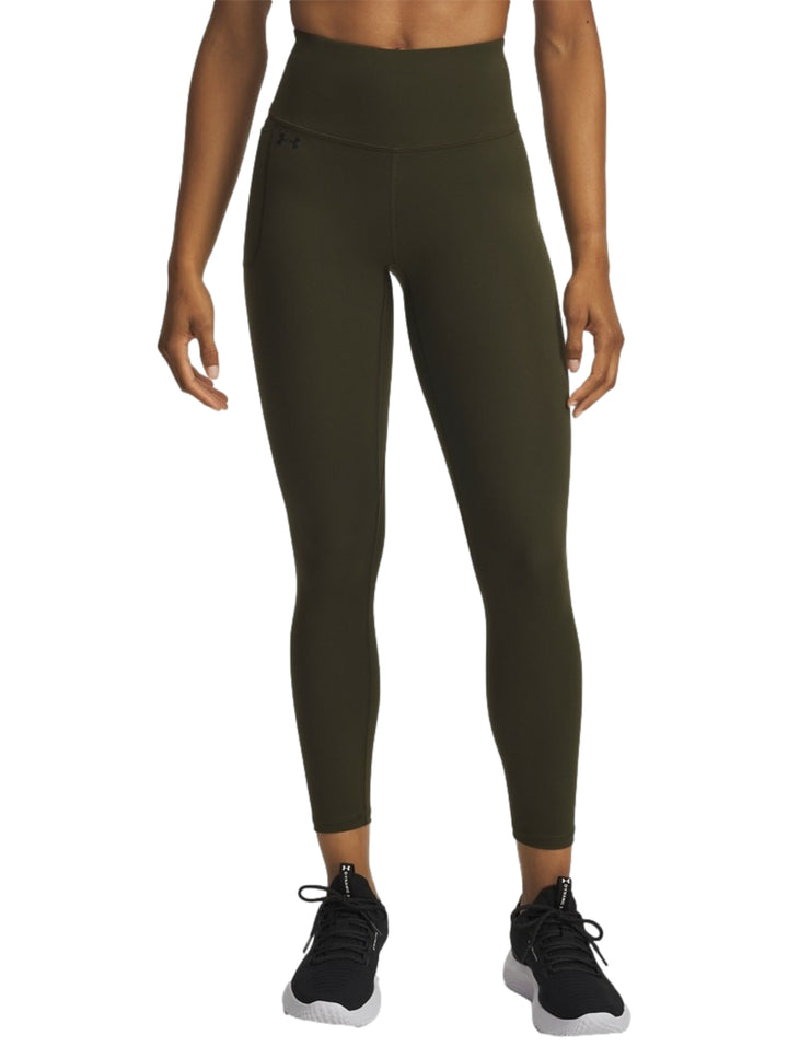 Leggings deportivos Under Armour de color verde oliva con cintura alta y ajuste ceñido al cuerpo.