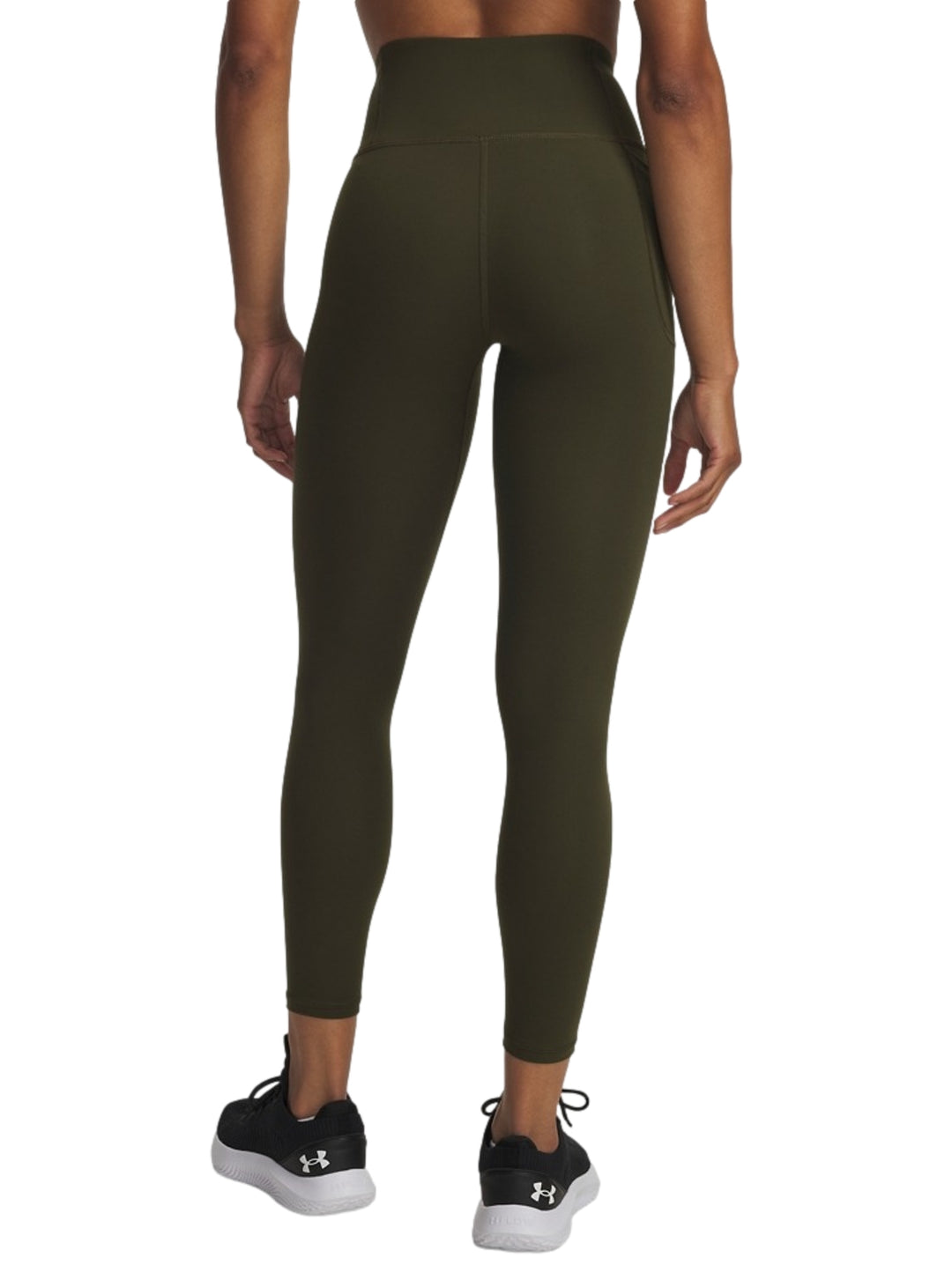 Leggings deportivos Under Armour de color verde oliva con cintura alta y ajuste ceñido al cuerpo.
