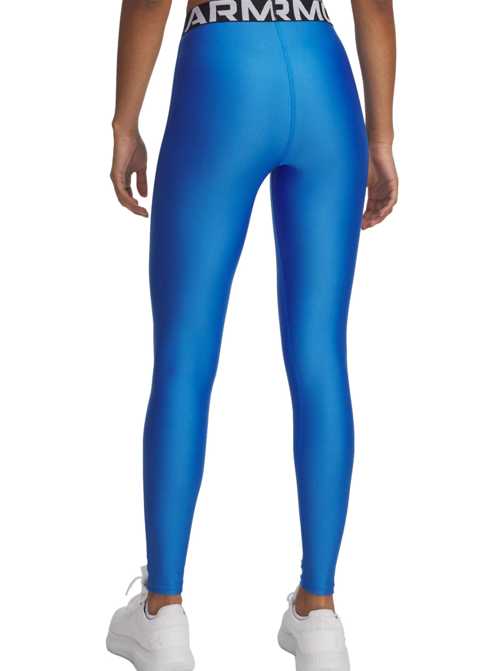 Leggings deportivos Under Armour color azul brillante con banda elástica en la cintura.
