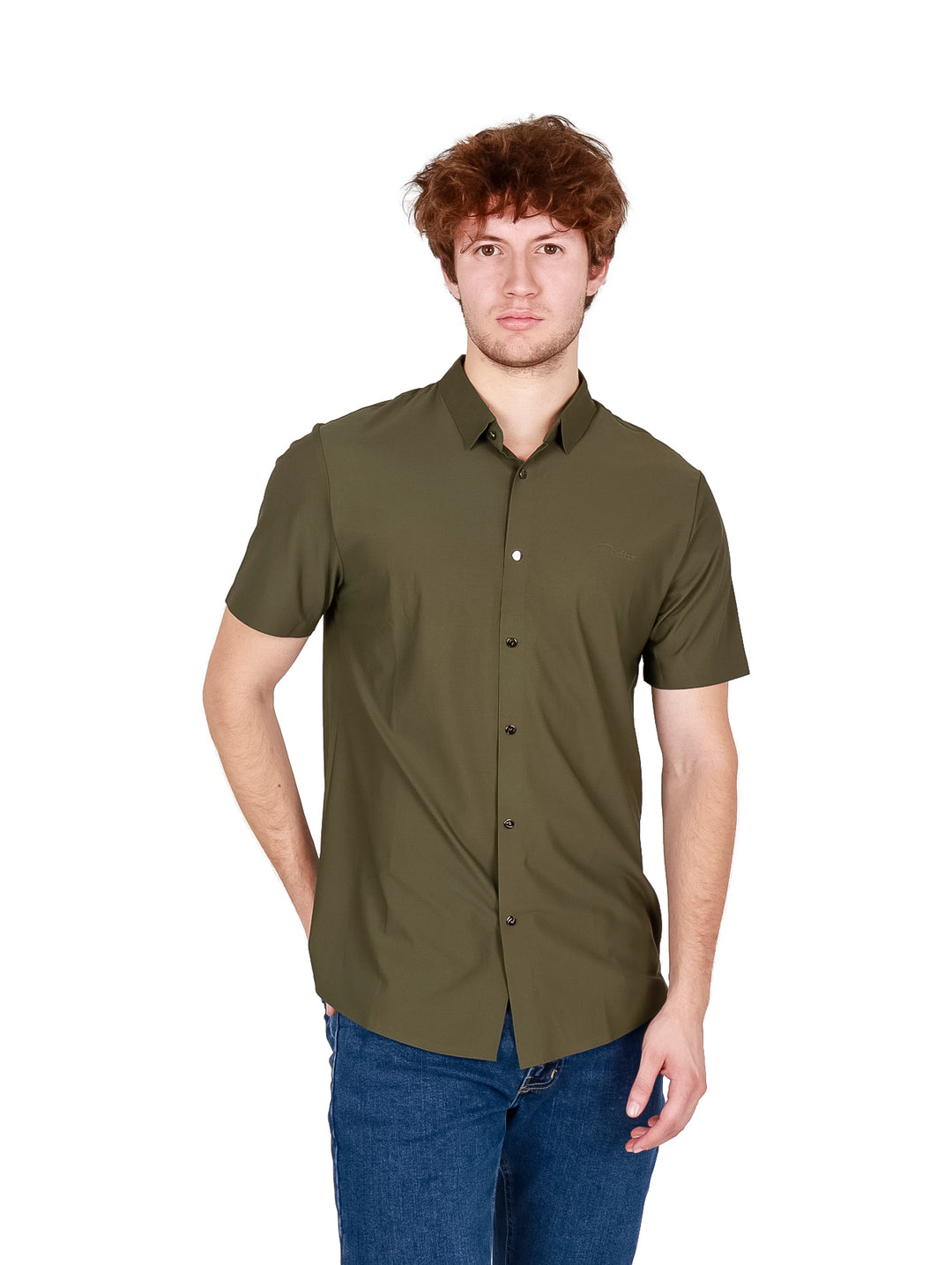 Camisa Bratto Manga Corta Verde Militar para Hombre