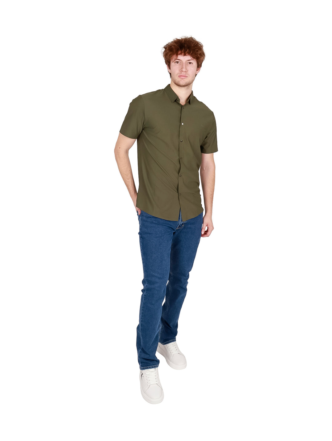 Camisa Bratto Manga Corta Verde Militar para Hombre