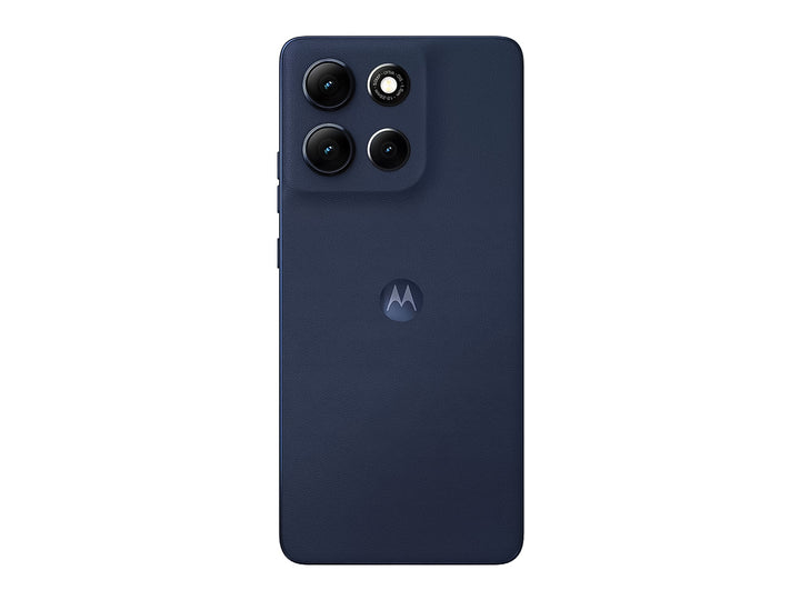 Vista frontal y posterior de un teléfono celular Motorola G86 en color azul.