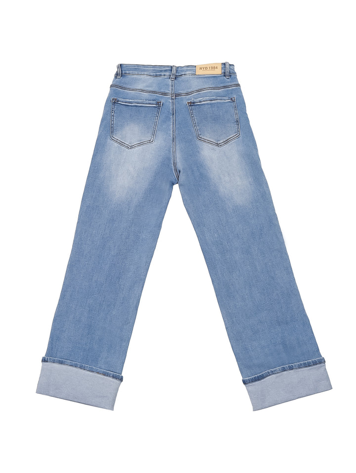 Pantalones NYD Jeans Straight Fit Azul Claro para Mujer