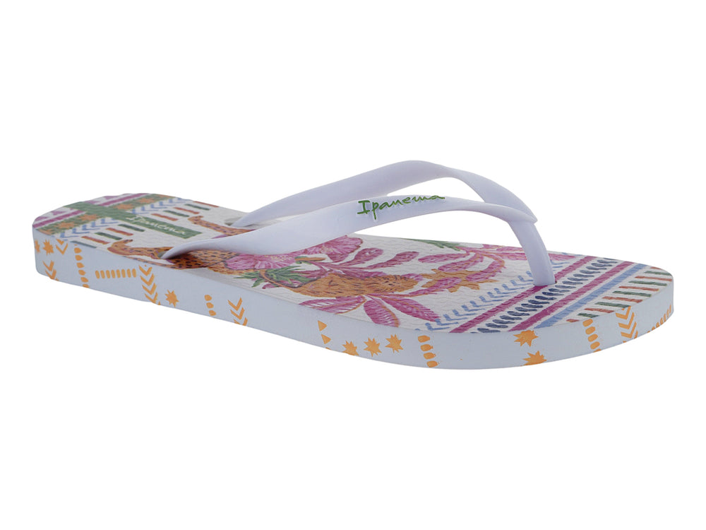 Sandalias Ipanema blancas con tiras blancas y estampado multicolor en la suela.