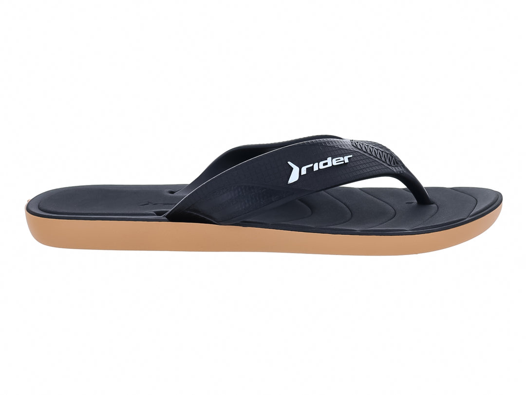 Sandalias Rider Pulse Thong de color negro con suela beige.