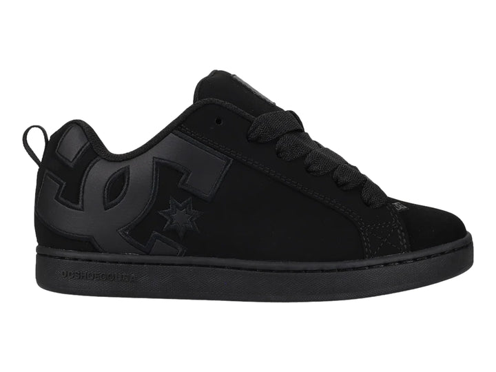 Tenis DC Shoes Court Graffik en color negro total, vista lateral.