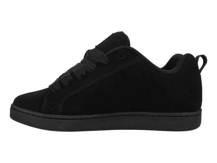 Tenis DC Shoes Court Graffik en color negro total, vista lateral.