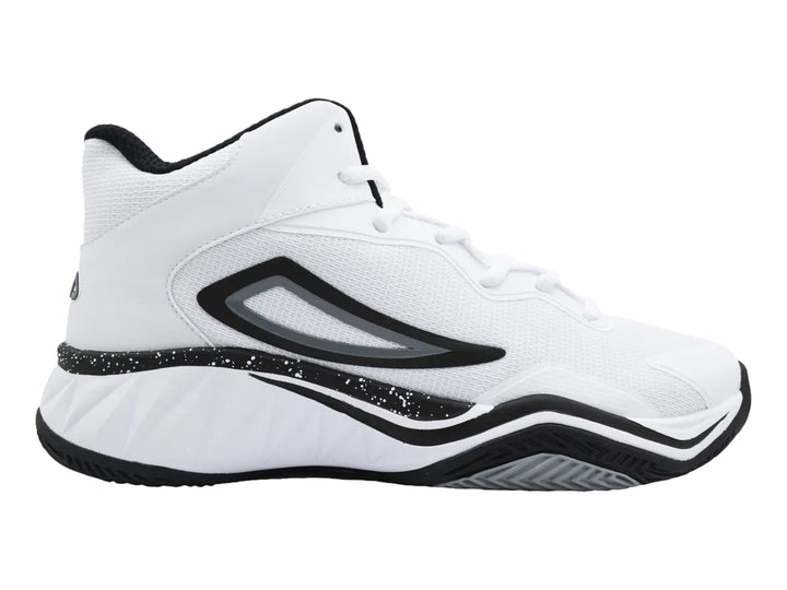Tenis deportivos FILA de bota alta en color blanco con detalles en negro y gris.