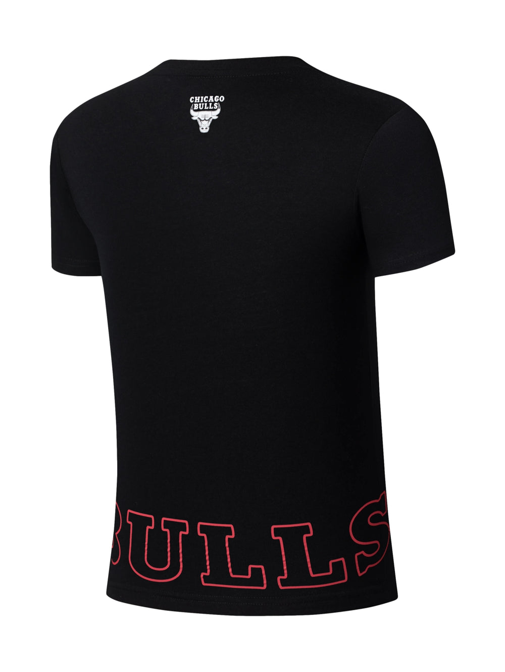 Camiseta deportiva negra de manga corta con el logo de los Chicago Bulls en el pecho.