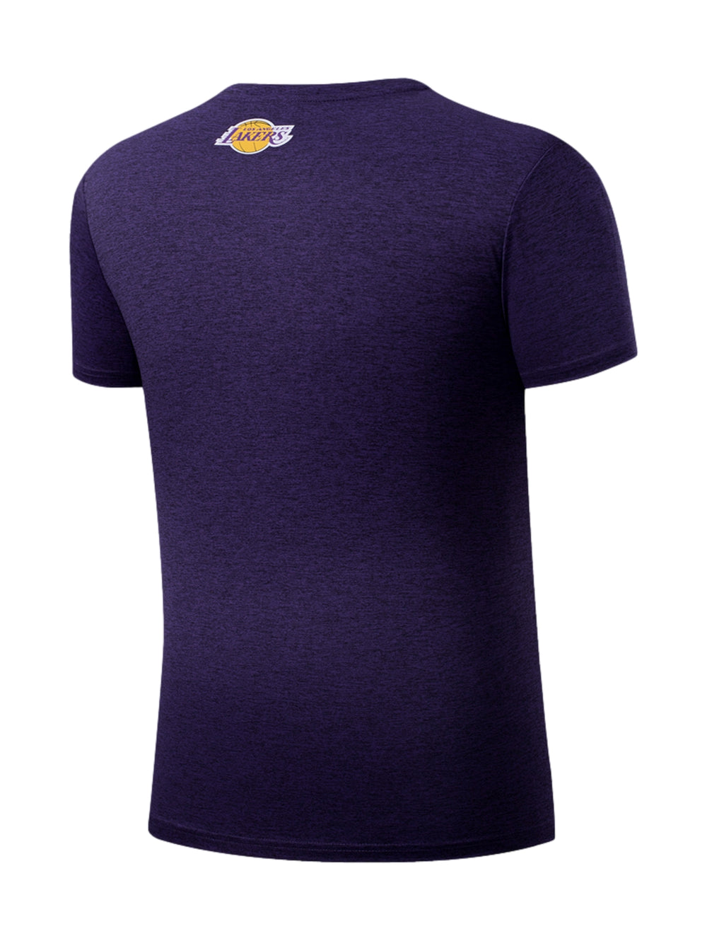 Playera púrpura de manga corta con logotipo de los Lakers y la NBA en el pecho.