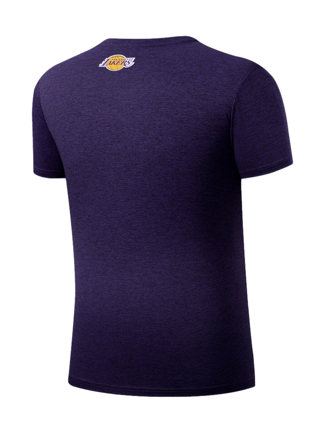 Playera púrpura de manga corta con logotipo de los Lakers y la NBA en el pecho.