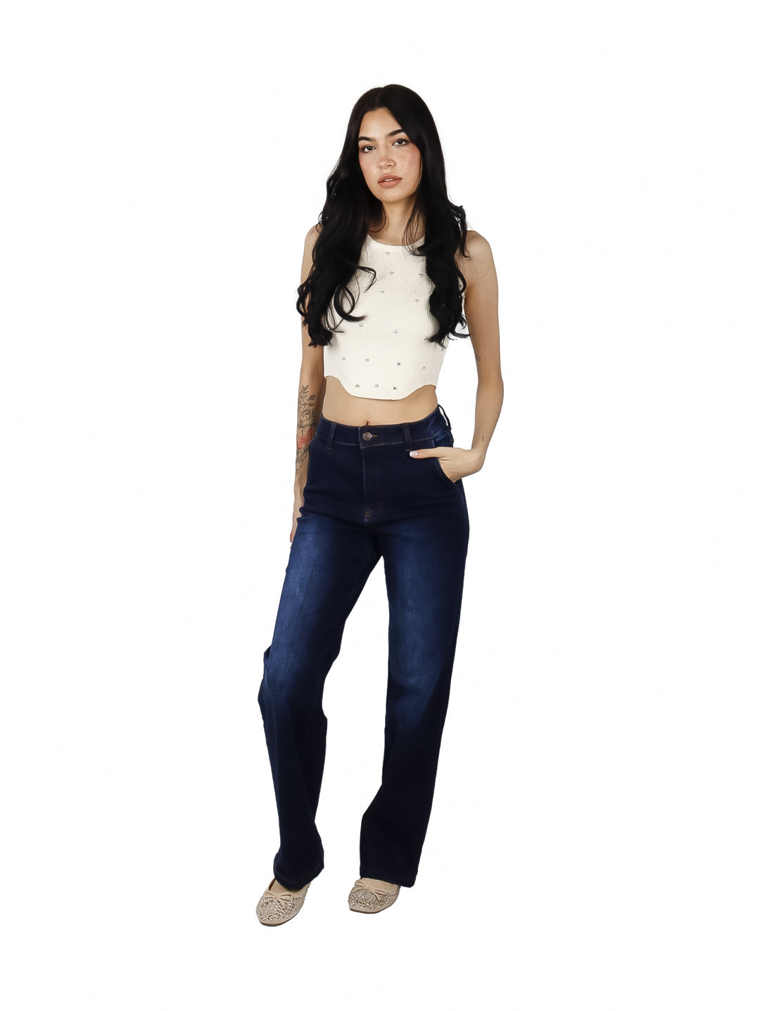 Jeans BE-LU Rectos Color Stone Oscuro para Mujer