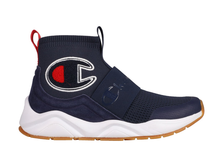 Tenis deportivos Champion Rally Pro en color azul marino con suela blanca y detalles en rojo y blanco.