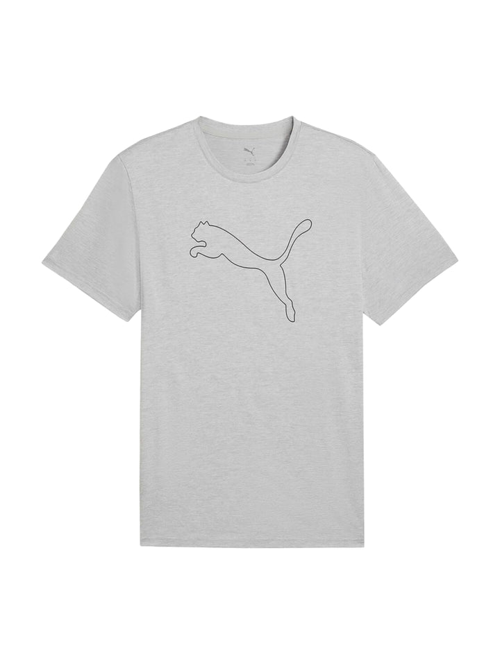 Camiseta PUMA de color gris claro con logo de gato delineado en el pecho.