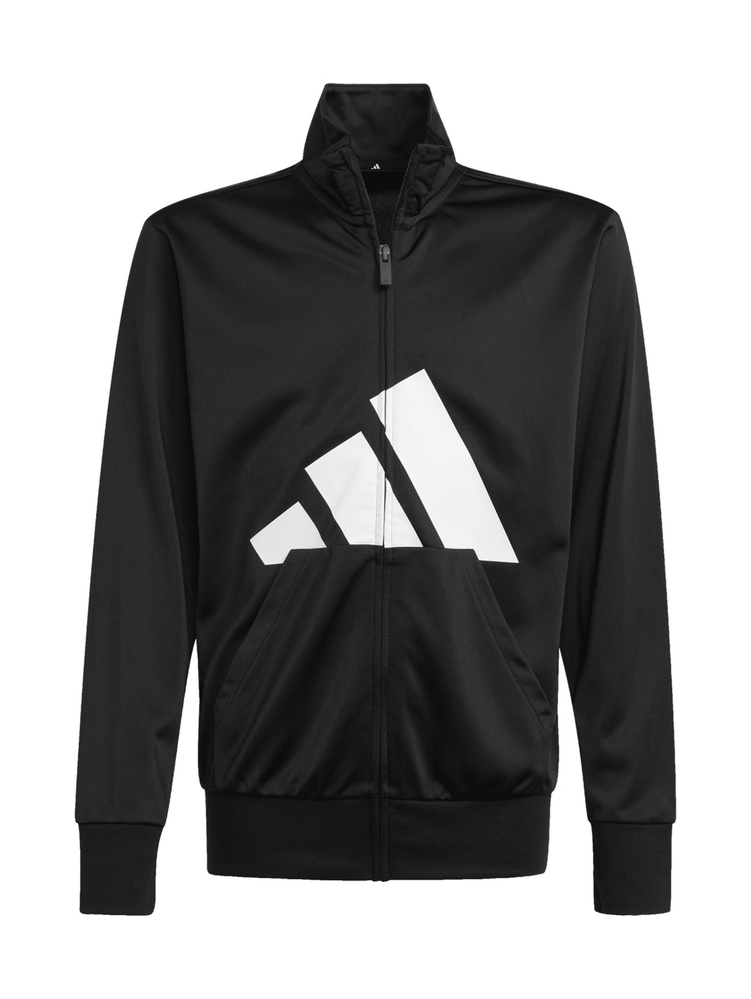 Conjunto deportivo Adidas para niños en color negro con detalles blancos, incluye chaqueta y pantalón.