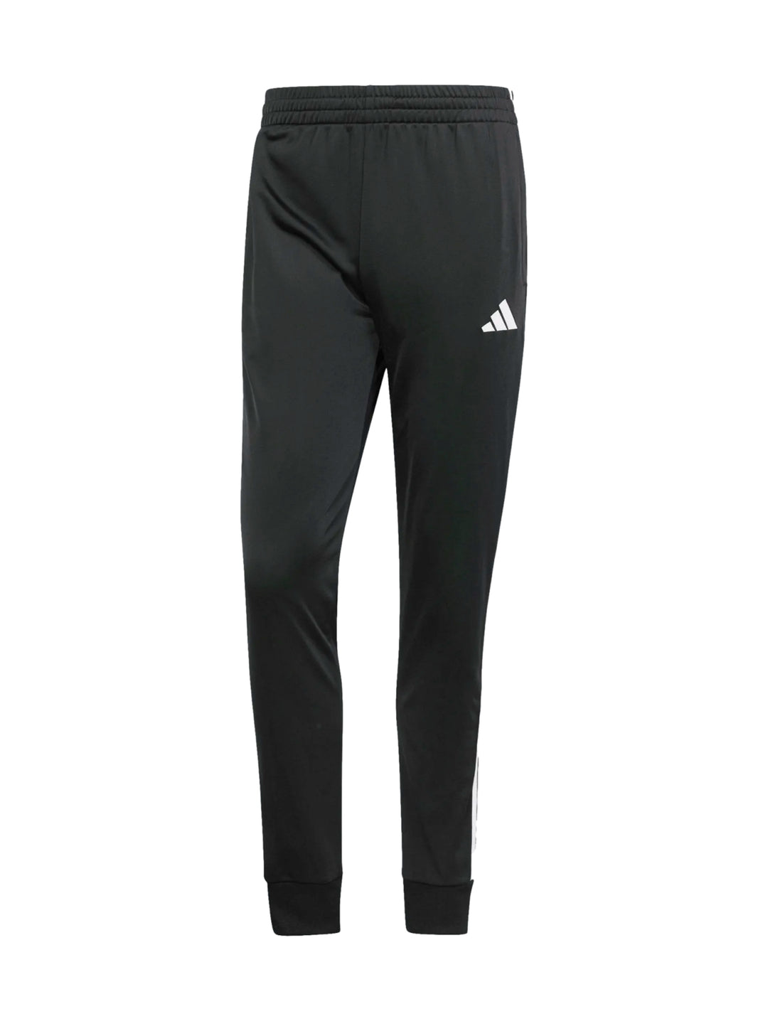 Conjunto deportivo Adidas negro compuesto por chaqueta y pantalón con tres franjas blancas laterales.