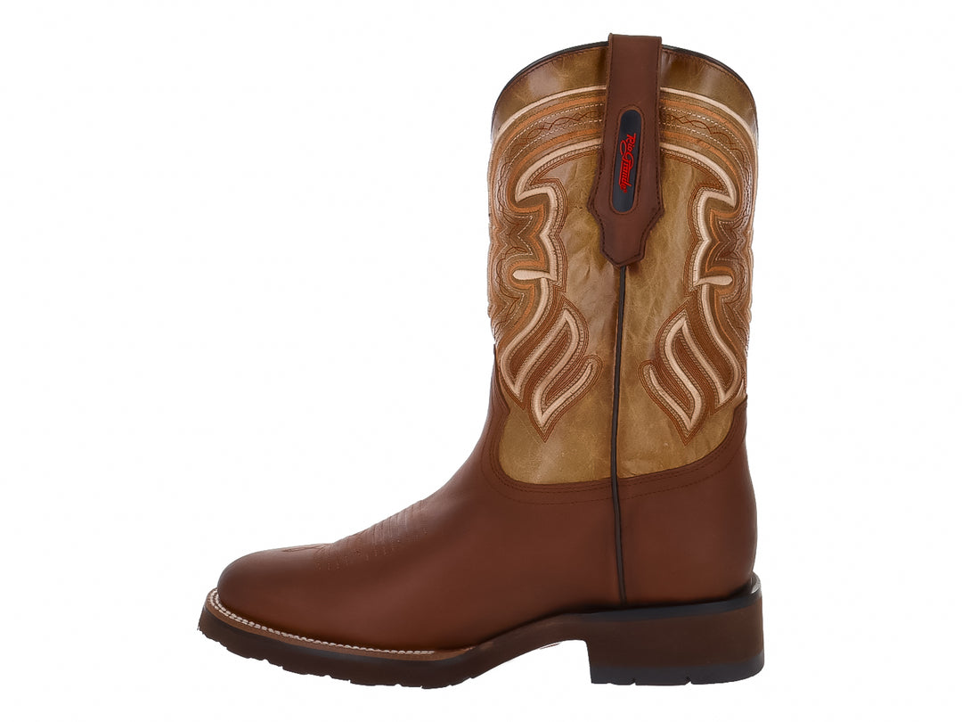 Bota vaquera Rio Grande en color café y beige con detalles bordados en la caña.