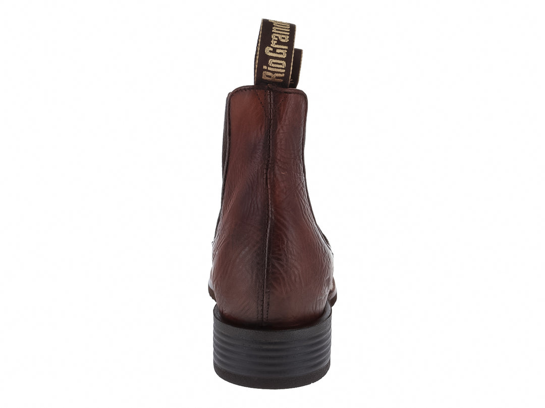 Bota vaquera Rio Grande color redwood para hombre con suela negra y elástico lateral.
