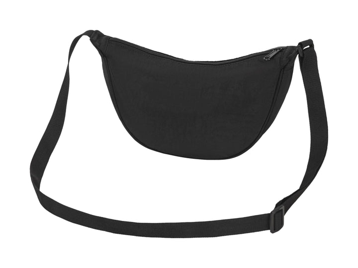 Bolso bandolera Champion en color negro con forma de media luna y correa ajustable.