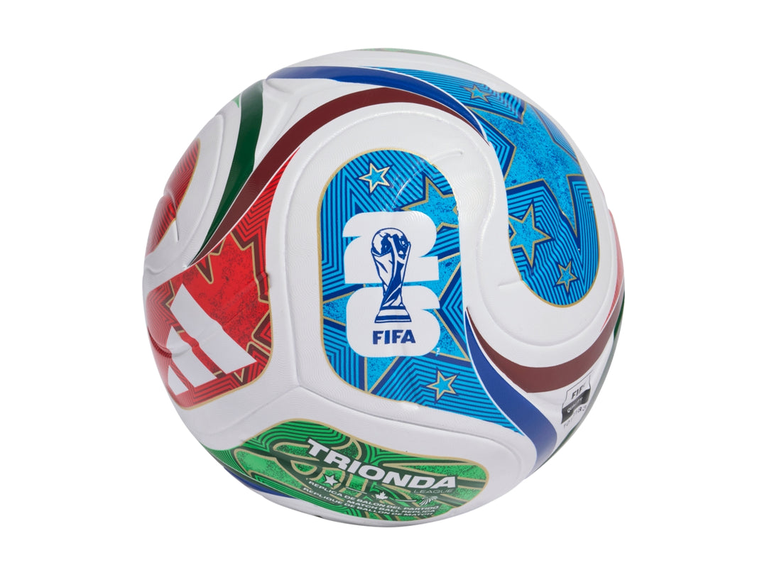 Balón de fútbol Adidas multicolor con diseño de la Copa del Mundo FIFA 2026.