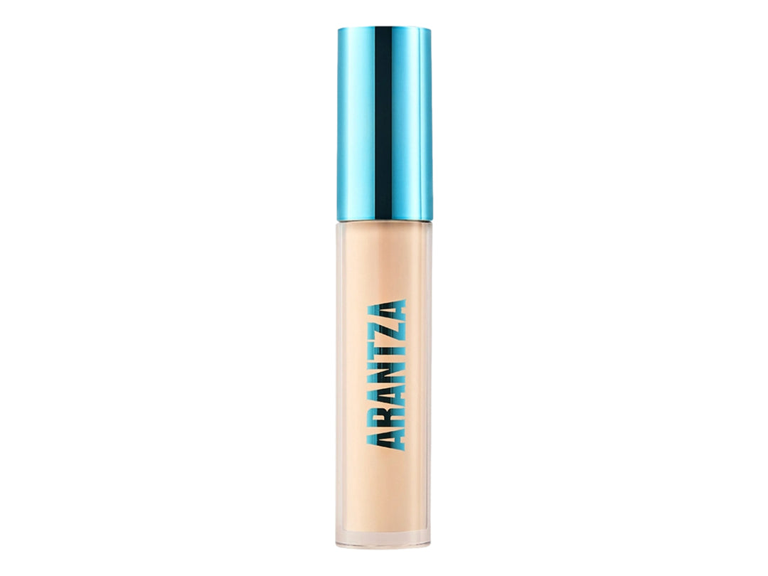 Corrector líquido Arantza Cosmetics tono Fair 1N con envase cilíndrico y tapa azul brillante.