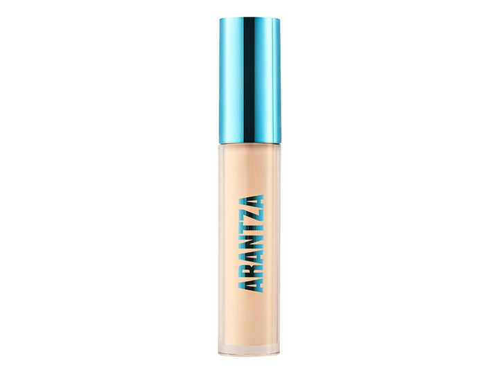 Corrector líquido Arantza Cosmetics tono Fair 1N con envase cilíndrico y tapa azul brillante.