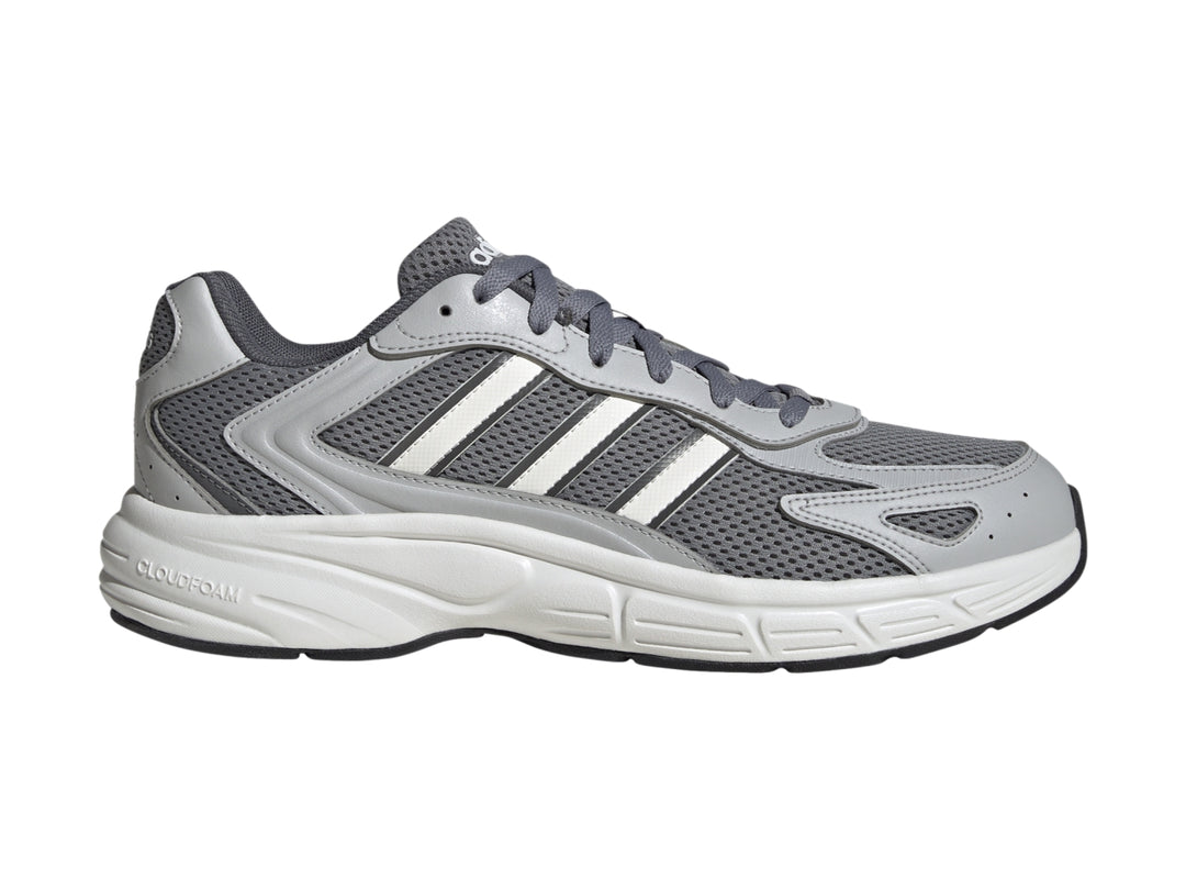 Tenis Adidas Eclyptix 2000 en color gris con detalles blancos y suela blanca.
