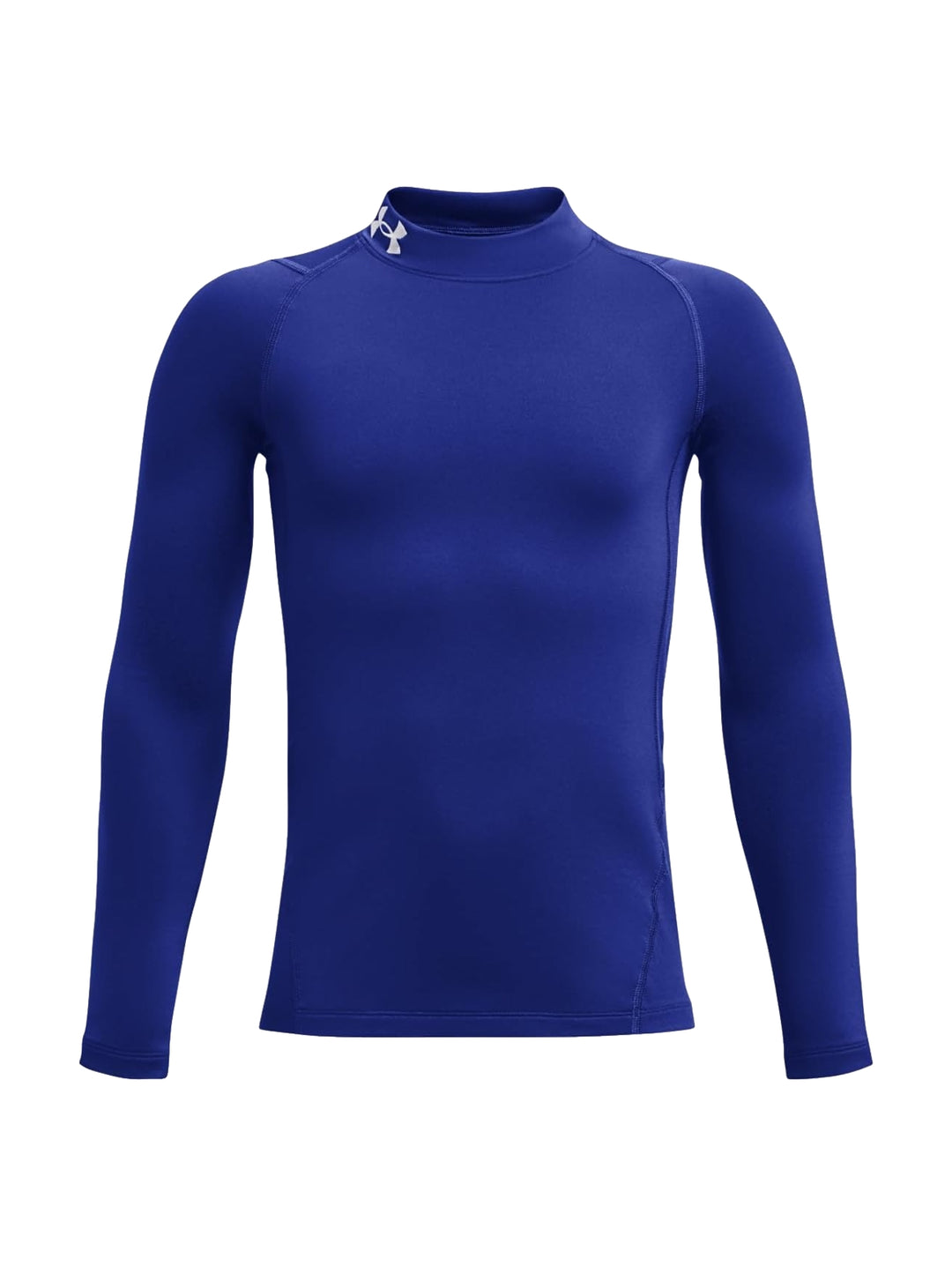 Camiseta deportiva Under Armour de color azul, manga larga y cuello mock.