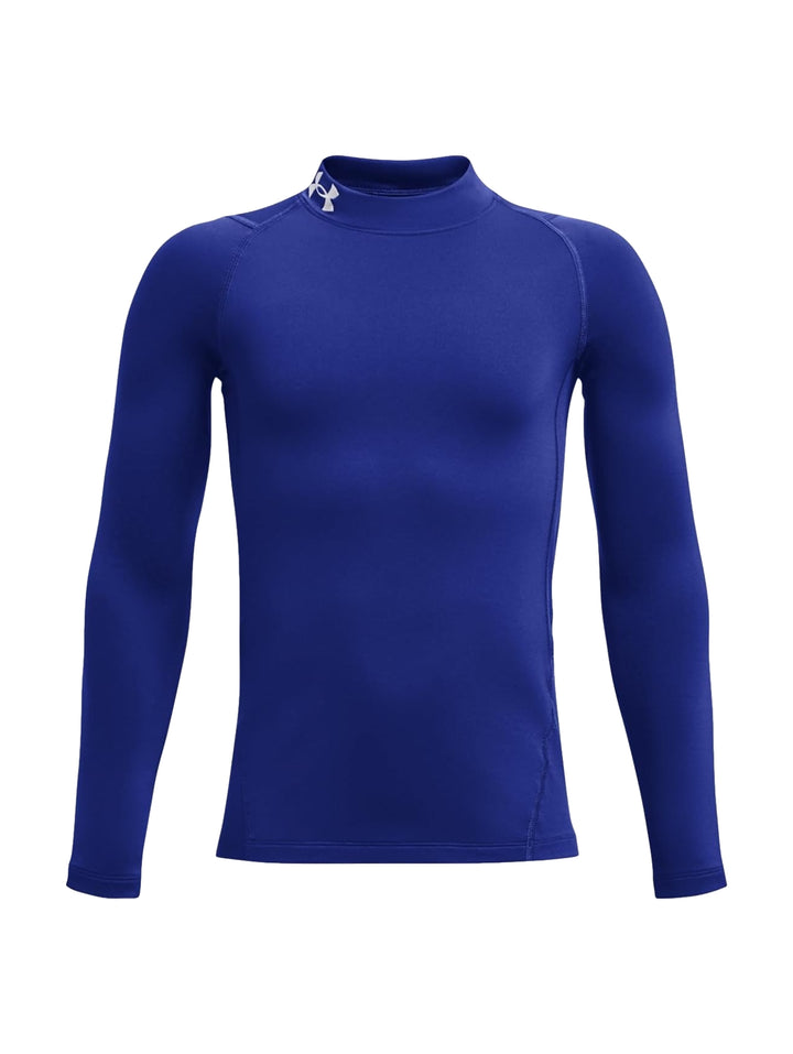 Camiseta deportiva Under Armour de color azul, manga larga y cuello mock.