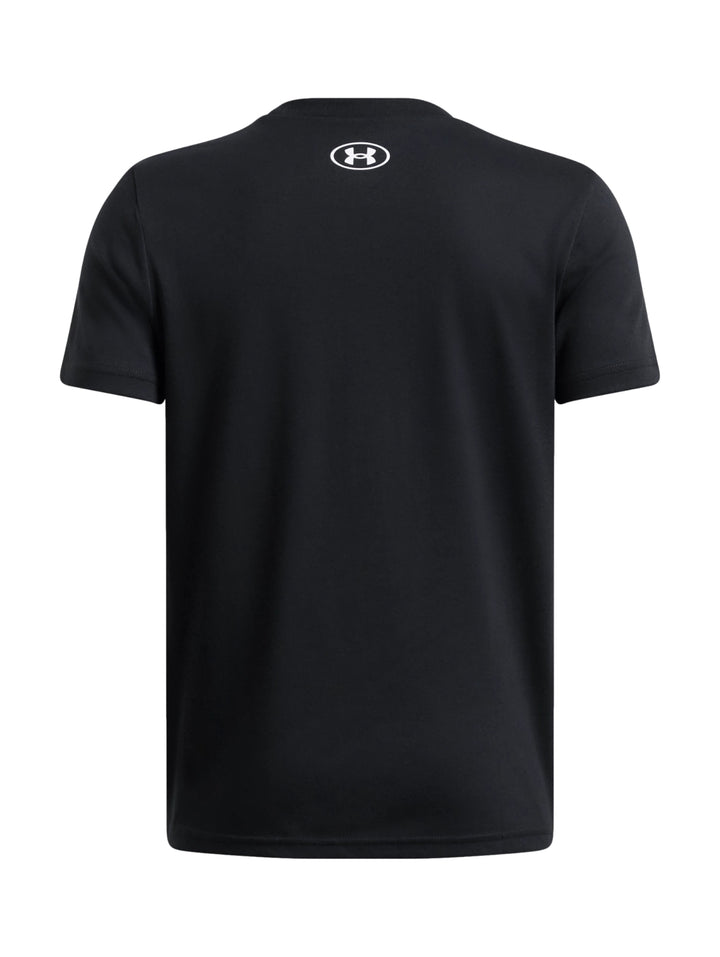 Camiseta deportiva de manga corta color negro con logotipo de Under Armour en el pecho.