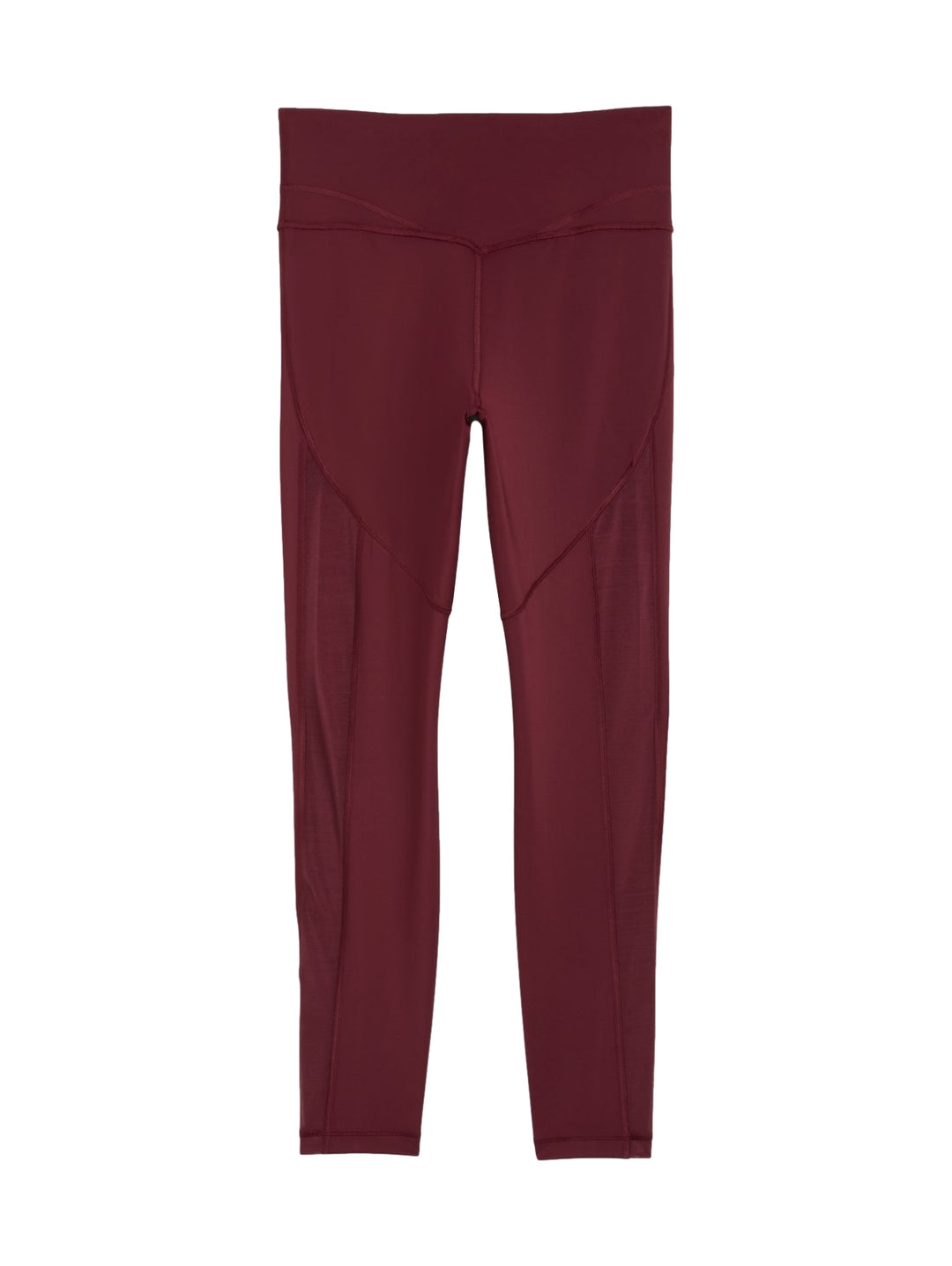 Mujer vistiendo leggings deportivos PUMA de color rojo vino, corte 7/8 y cintura alta.