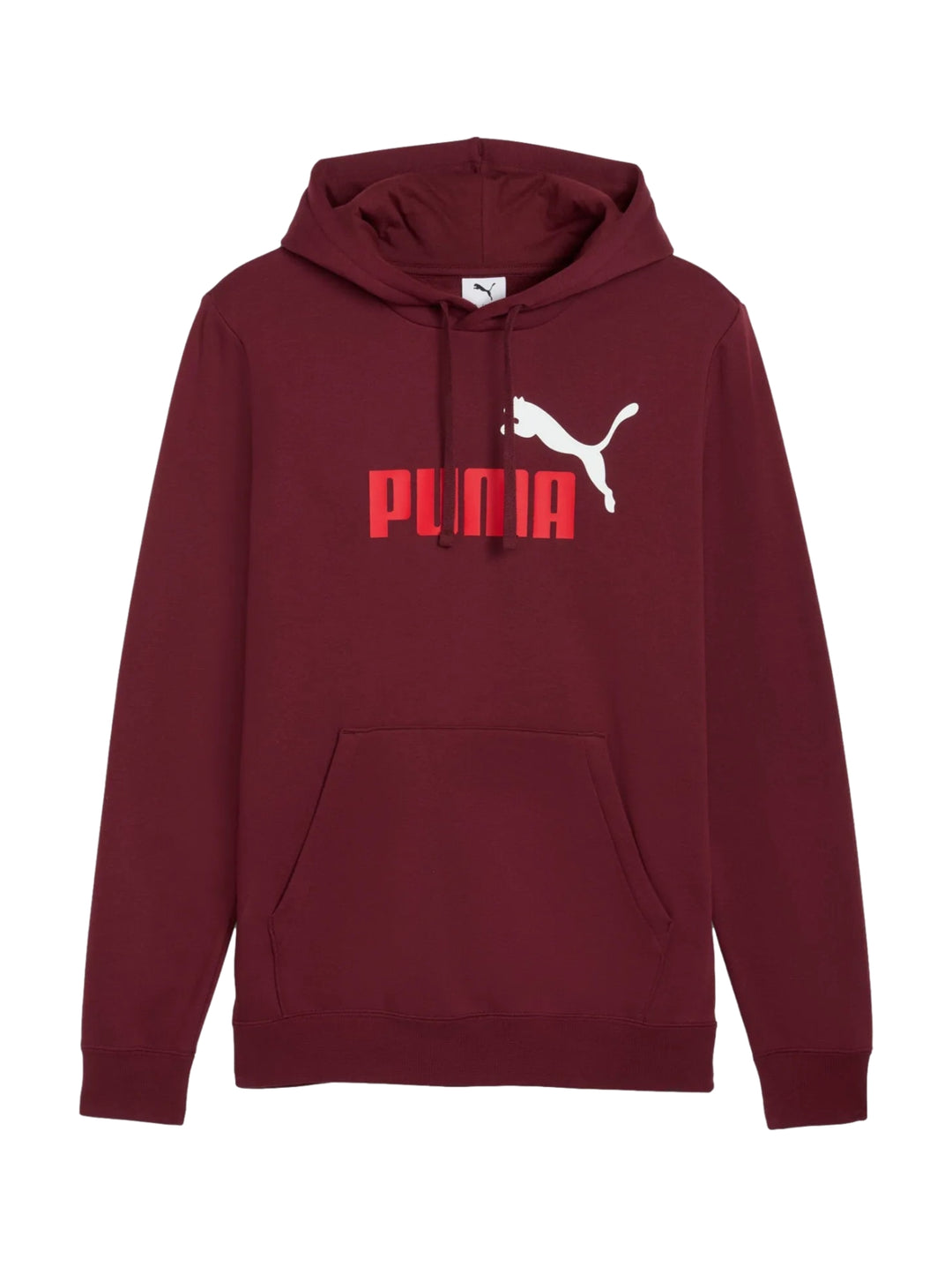 Sudadera con capucha color vino tinto con logotipo de PUMA en el pecho.