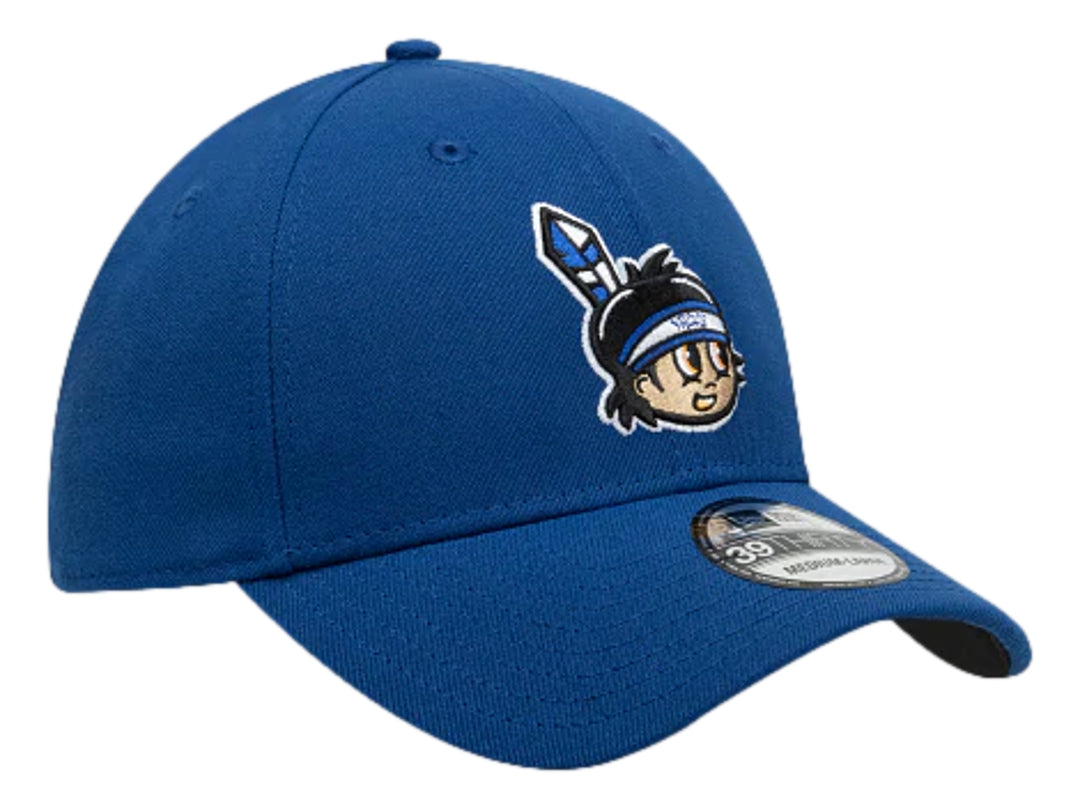 Gorra de béisbol New Era color azul con logotipo bordado frontal y lateral.