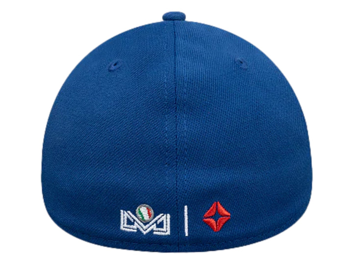 Gorra de béisbol New Era color azul con logotipo bordado frontal y lateral.