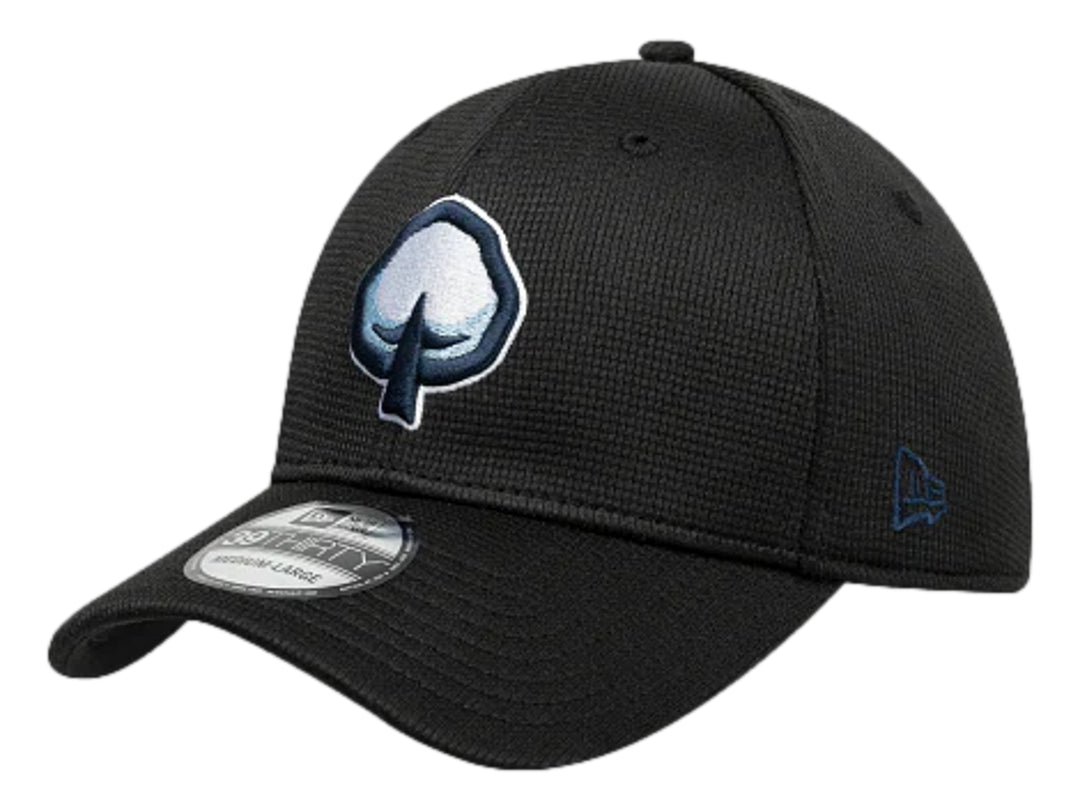Gorra de béisbol New Era color negro con logotipo bordado en el frente y visera curva.