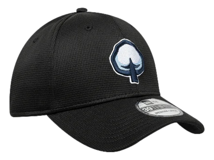 Gorra de béisbol New Era color negro con logotipo bordado en el frente y visera curva.