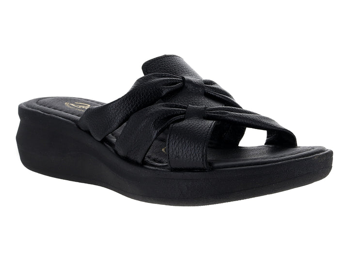 Sandalias Relax color negro con suela de plataforma y tiras con nudo decorativo.