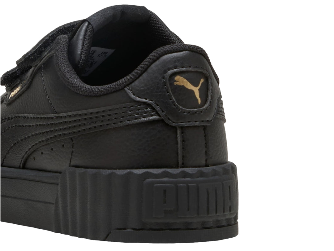 Tenis PUMA Carina 3.0 V PS en color negro con cierre de velcro y suela de plataforma.