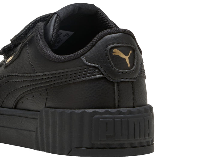 Tenis PUMA Carina 3.0 V PS en color negro con cierre de velcro y suela de plataforma.