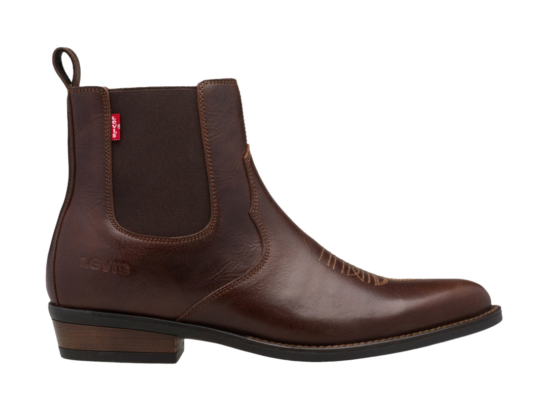 Bota casual color café marca Levi's para hombre con diseño tipo Chelsea y acabado sintético.