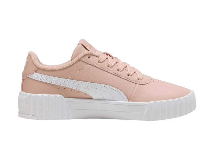 Tenis PUMA Carina 3.0 color rosa Rose Quartz con suela blanca de plataforma.