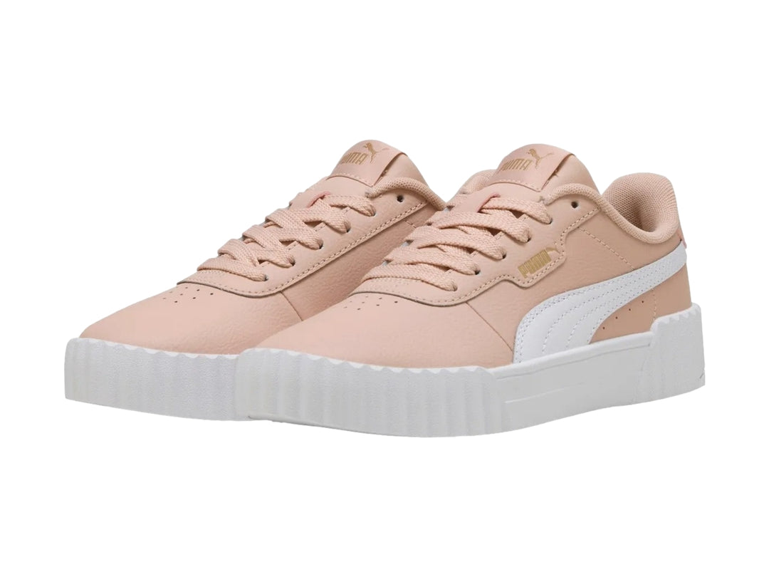Tenis PUMA Carina 3.0 color rosa Rose Quartz con suela blanca de plataforma.