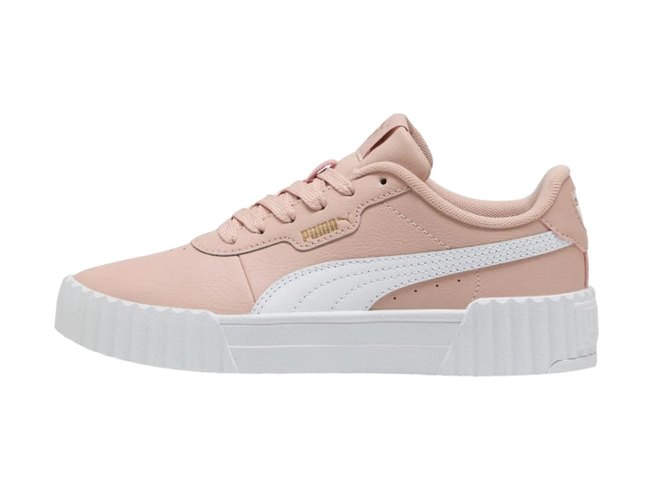 Tenis PUMA Carina 3.0 color rosa Rose Quartz con suela blanca de plataforma.