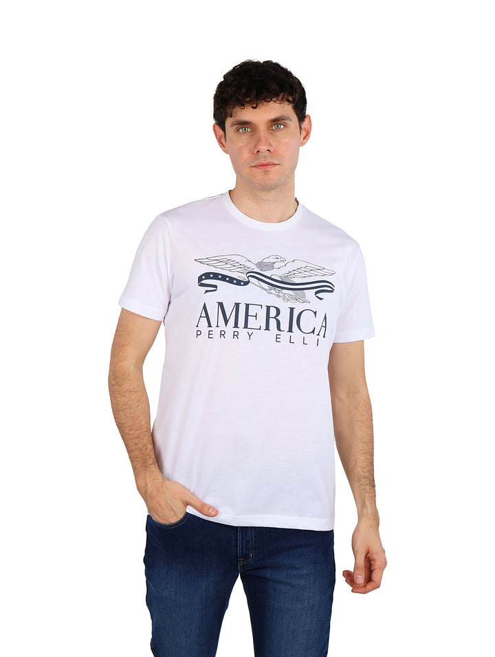 Playera Perry Ellis Blanca con Estampado para Hombre