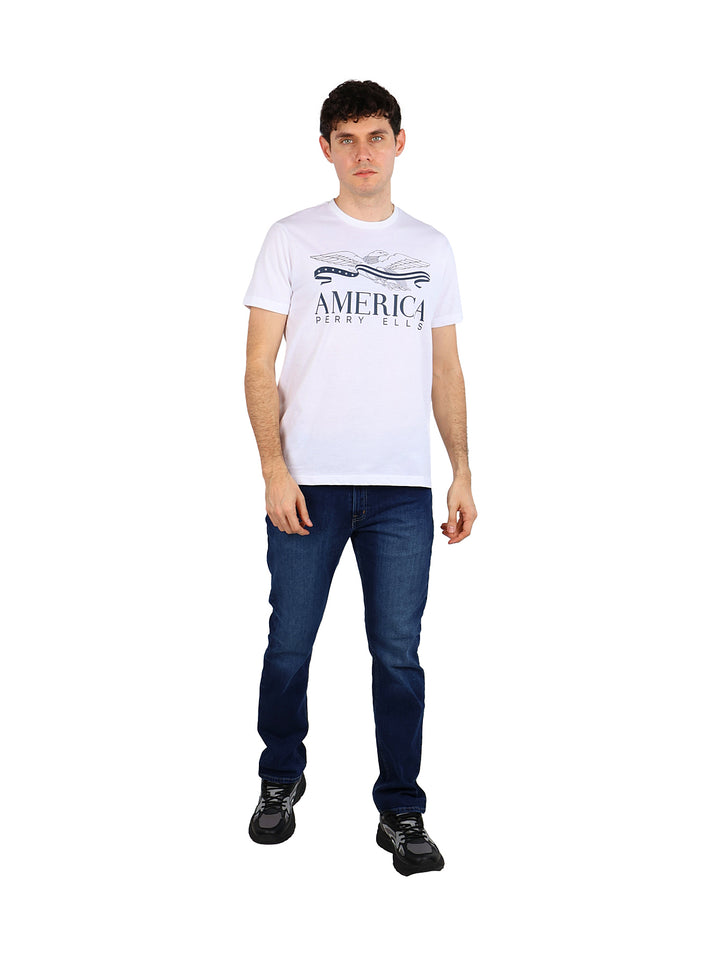 Playera Perry Ellis Blanca con Estampado para Hombre