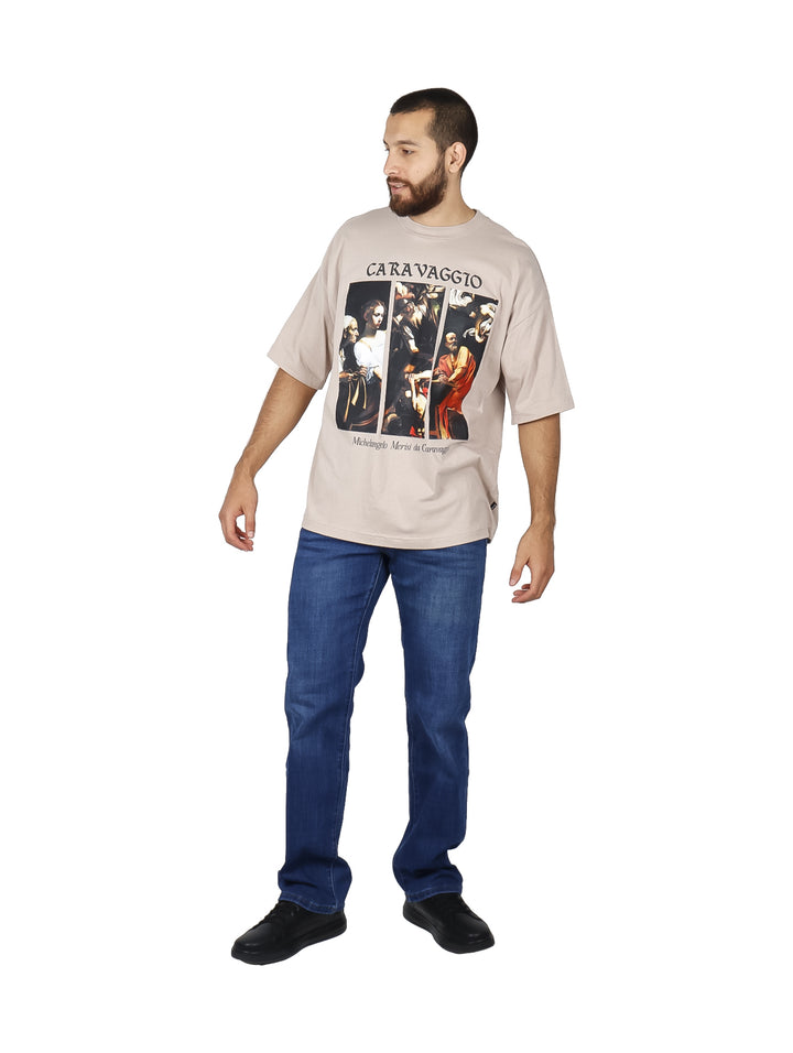 Playera Oversized Action Gear Beige para Hombre