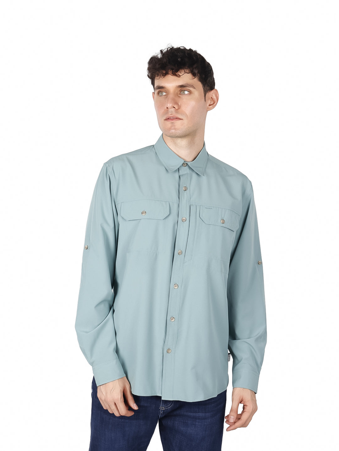 Camisa Eddie Bauer Atlas Exploration Flex Verde Grisáceo para Hombre